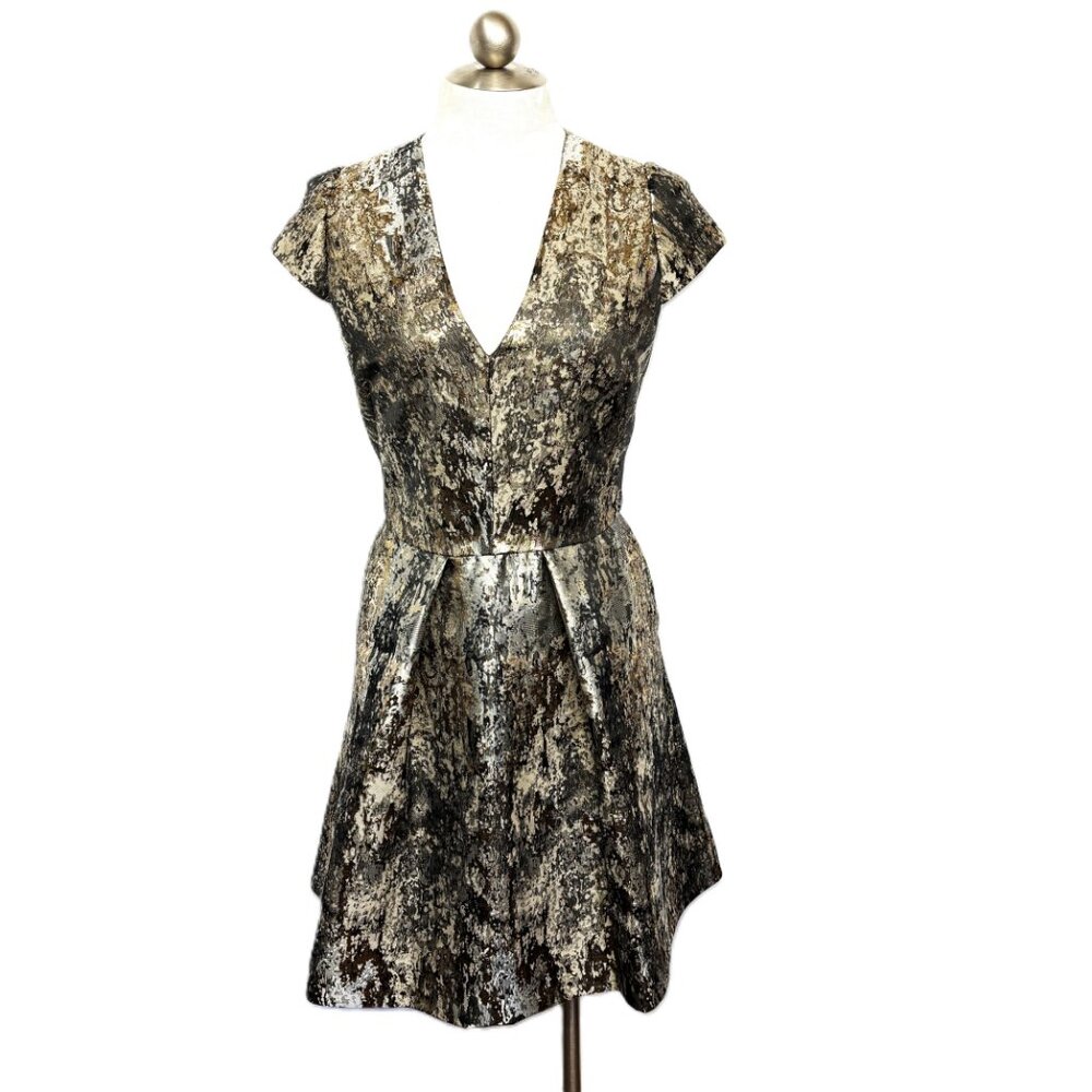 Vince Camuto Metallic Jacquard Fit & Flare Party Cocktail Dress Size 14